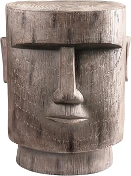 Outdoor Side Table Easter Island AHU Akivi Moai Statue Pedestal End Table Stool for Home Patio Deck Sunroom Garden Balcony Yard Lawn Grey
