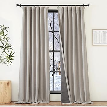 NICETOWN Thick Linen 100% Blackout Curtains 84 inch Length 2 Panels, Pinch Pleated Room Darkening Thermal Curtains Sound Reducing Window Treatments for Bedroom/Living Room, Angora, W50 x L84