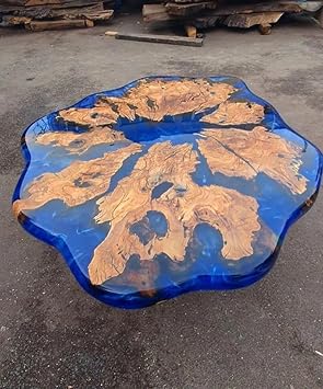 Customized Resin Epoxy Round Table Top, Blue Ocean River Look, Coffee Table Design, Resin Table, Luxury Decor Table, Walnut Table, Wooden Resin Table, (28.5" Inches Tall, 24 x 24 Inches)