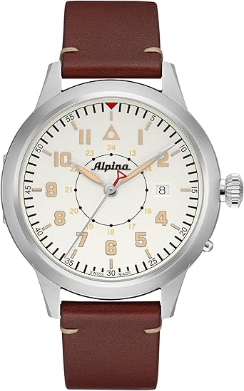 Alpina Men's Startimer Swiss Automatic 3-Hand Stainless Steel Case with Brown Leather Strap Watch, Silver-White Dial (Model: AL-525WBG4SH6)