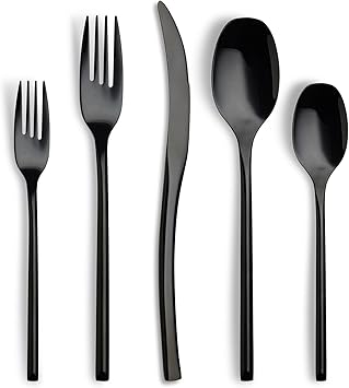 Lemeya 20-Piece Black Silverware Set for 4,Modern 18/10 Stainless Steel Flatware Set,Luxury Cutlery Set,Unique Utensils Set for Restaurant,Spoons and Forks Set,Mirror Polished,Dishwasher Safe