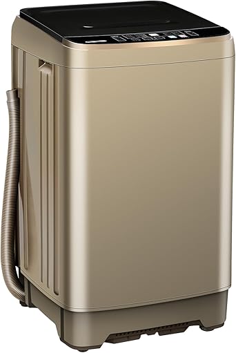 Full Automatic Washing Machine with LED Display, 10 Programs & 8 Water Levels Selections, Portable Compact Laundry Washer with Drain Pump - Gold