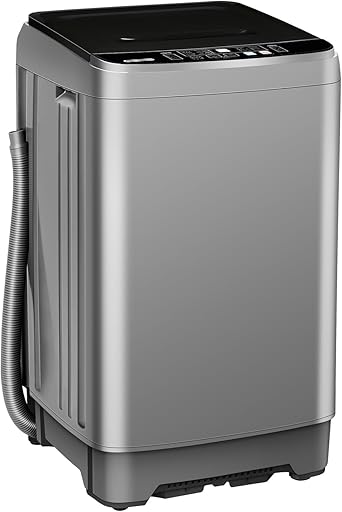 Full Automatic Washing Machine with LED Display, 10 Programs & 8 Water Levels Selections, Portable Compact Laundry Washer with Drain Pump - Grey