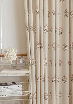 DrapePalette - Linen Blend Pinch Pleated Curtains 96 Inches Long for Living Room, Bedroom, Dining Room, Light Filtering Curtains 2 Panels Set, Modern Floral Printed Design, Beige White, 30" W x 96" L