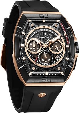 PC PARAS CROWN Mens Watches Luxury Tonneau Watch for Men Quartz Japanese Movement Waterproof Luminous Sport Red Dress Watch, Gifts for Men