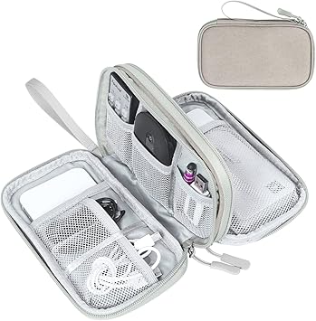 FYY Electronic Organizer, Travel Cable Organizer Bag Pouch Electronic Accessories Carry Case Portable Waterproof Double Layers Storage Bag for Cable, Charger, Phone, Earphone, Medium Size, Khaki