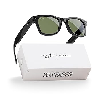 Ray-Ban Meta (Gen 1), Wayfarer, Shiny Black | Smart AI Glasses for Men, Women — 12 MP Ultra-Wide Camera, Open-Ear Speakers for Audio, Video Recording and Bluetooth — Green Lenses — Sunglasses
