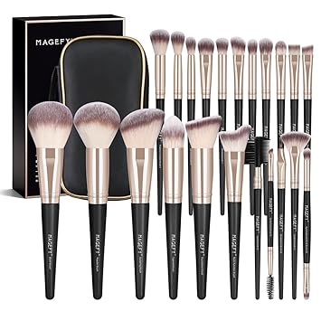 MAGEFY Makeup Brushes, 22 Pcs Professional Premium Synthetic Makeup Brush Set with Case, Foundation Eyeshadow Brush Travel Make up Brushes Set (Blackgold)