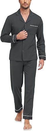 EA'S SECRET Men's 100% Cotton Pajamas Sets Long Sleeve Top and Pants Button Down Sleepwear Loungewear with Pockets S-XL