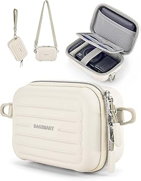 BAGSMART Digital Camera Case, Waterproof & Protective Small Camera Bag with 2 Carrying Ways, Lightweight Camera Sling Bag for Canon PowerShot ELPH 180/190 / Sony DSCW800/DSCW830 - Beige