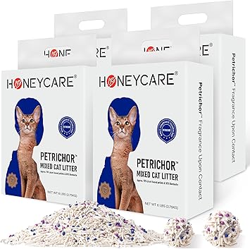HONEY CARE Petrichor Mix Cat Litter I Tofu Cat Litter I Nature Plant-Based Pellets and Bentonite Sustainable I Low-Dust Qucik Clumping Superior Odor Control, 24-lbs Value Pack (6 lbs x 4)