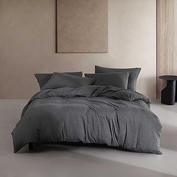 Calvin Klein - Queen Comforter Set, Naturally Soft Cotton Cotton Melange Jersey Bedding with Matching Pillowcases, 3 Piece Bed Set (Modern Cotton Melange Gunmetal Grey)