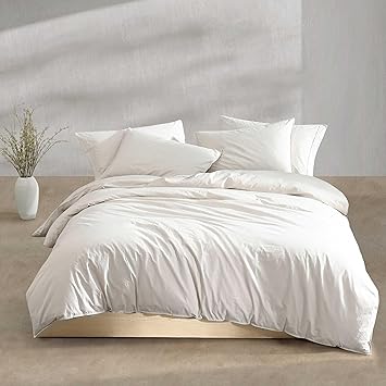 Calvin Klein - Queen Duvet Cover Set, Modern Cotton Washed Percale Bedding with Matching Shams, Cozy Home Decor, Oeko-Tex Certified (Washed Percale Light Beige, Queen)