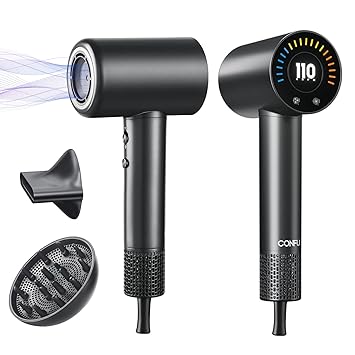 CONFU Hair Dryer, 110000 RPM Fast Drying Blow Dryer with Magnetic Diffuser and Concentrator, Professional Lightweight Ionic Hair Dryer for Women and Men Grey