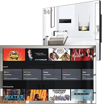 Soulaca 24" Waterproof Smart Mirror TV for Bathroom webOS Smart TV with Voice Control, WiFi, Bluetooth, ATSC Digital TV Tuner for Kitchen, Spa & Hotel