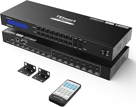 TESmart 8x8 HDMI Matrix 4K Matrix Switcher Support EDID, Ultra HD 4K@60HZ, 8 L/R Audio Output, HDCP 2.2, 8 in 8 Out HDMI Switch with IR Remote Control, RS232, TCP/IP Control, Rack-Mount Vedio Switcher