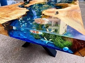 River Shells Design Epoxy Resin Coffee Table, 72 x 36 Inches - Suitable for 2 to 8 People - Home Decor