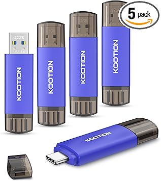 32GB Type-C Flash Drive 5-Pack, KOOTION 2-in-1 USB-A&USB-C 3.0 Dual Drive OTG, Memory Stick for Android Smartphone/Tablet/PC