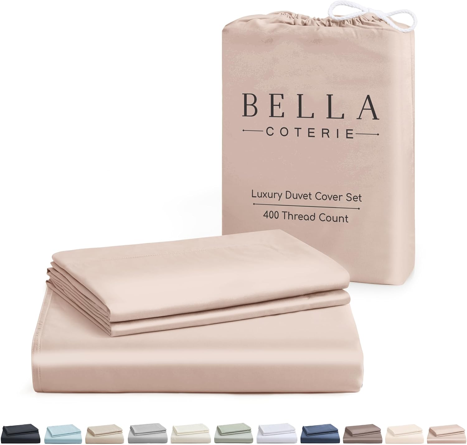 Bella Coterie Luxury Bamboo Viscose Queen Size Duvet Cover Set | 100% Organically Grown | Corner Ties | Ultra Soft | Cooling | Two Pillow Shams | 90 x 94 | No Insert [Coastal Blue]