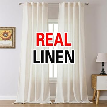 MIUCO Linen Curtains 102 Inches Long for Bedroom Living Room, Light Filtering Curtains, Modern Neutral Decor Farmhouse Drapes, Rod Pocket & Back Tab Curtains, 2 Panels 2 Tieback 36 Inches Wide Natural