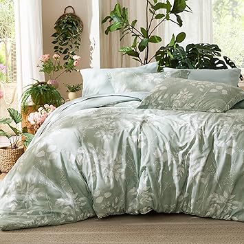 Bedsure King Size Comforter Set - 7 Pieces Floral Sage Green GentleSoft™ Bedding Sets, King Bed in a Bag with Botanical Flowers Winter Comforter, Sheets, Pillowcases & Shams
