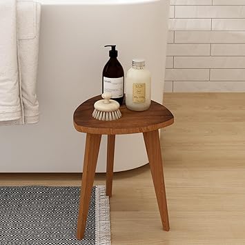 Teak Shower Stool and Foot Rest, Solid Wood Stool Near Bathtub, Small Stool, Plant Stool for Living Room, Bathroom, Bedroom