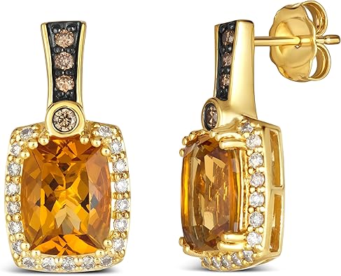 2/5 Carat Diamond with 3 1/3 Carat Cushion Cut Smoky Quartz or Citrine Dangle Earrings for Women in 14k Rose Gold (White / Brown, 0.43 cttw) White and Chocolate Diamond Push Back Drop Earrings for Her