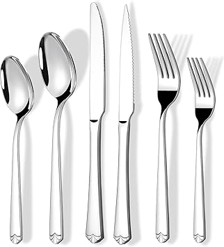 60 Piece Silverware Set with Steak Knives for 10, Prendcyx Stainless Steel Flatware Set, Food-Grade Tableware Cutlery Set Includes Forks Spoons Knives, Mirror Polished, Dishwasher Safe