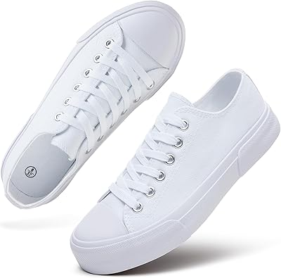 hash bubbie White Sneakers for Women Low Top Canvas Shoes Womens Canvas Sneakers Women's Fashion Sneakers Slip on Casual Tennis Shoes