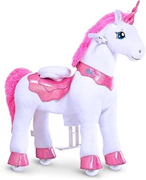 PonyCycle Ride on Unicorn Toys for Girls Pony Riding Pink Unicorn Rocking Horse No Battery Required (with Brake/ 35.4" Height/Size 4 for Age 4-7) Ride-on Animals Plush Pony Toys Birthday Gifts E412