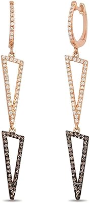 LE VIAN Chocolate Diamond Triangle Charms Dangle Drop Earrings for Women - 14k Rose Gold (H-I/Brown, SI2-SI3, 0.59 cttw) Hinged Hoop Earrings for Her