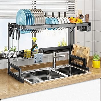 Kitchen Storage Shelf Above The Sink Dish Storage Rack Set Seasoning Tableware Draining Kitchenware Organizer Accessories (Color : A, Size : 52 * 65 * 34(11 * 7.5 * 5.5) cm) (A 52 * 65 * 34cm)