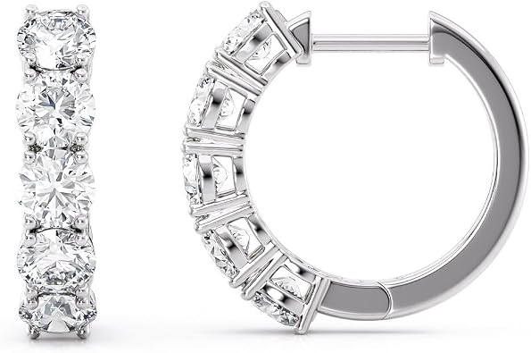 Privosa - Lab Grown Diamond Hoop Earrings in 14K Gold | 1-4 Carat. E-F color, VS1 clarity, Round Brilliant, 5-Stone Hoop. 14K White or Yellow Gold. Made in USA