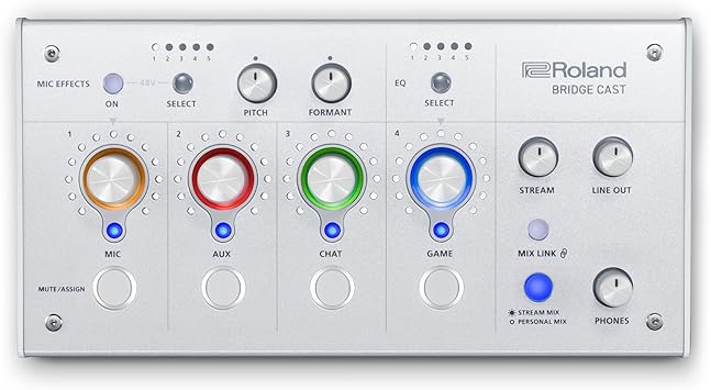 Roland BRIDGE CAST Dual Bus Gaming Mixer | Pro Audio Streaming Interface and Mixer for Online Gamers | 32-Bit Hardware DSP | USB-C Windows & Mac Connectivity | XLR Input for Mics | Ice White