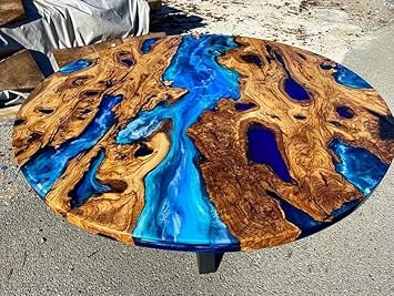 Classic Custom Wood Blue Epoxy Round Coffee Table Dining Table Living Table Multi Ocean Wave Table For 2, 4, 6, 8 Coastal Table Side/End Table Home Décor Luxury Table (Without Stand, 54 x 54 Inches)