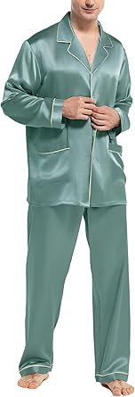 COLD POSH 100% 19MM Mulberry Silk Pajamas for Men Soft Lightweight Mens Silk Pajama Set for Valentines Pjs