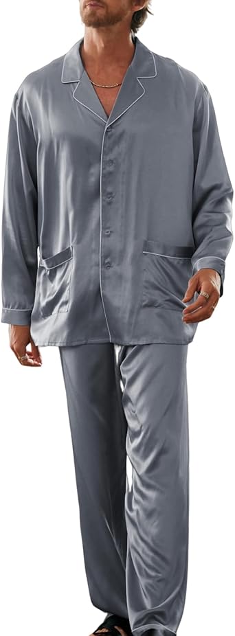 COLD POSH 100% 19MM Mulberry Silk Pajamas for Men Soft Lightweight Mens Silk Pajama Set for Valentines Pjs