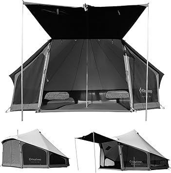 KingCamp Canvas Tent for Camping, 4 Seasons Large Waterproof & Windproof Luxury Glamping Tent with Stove Jack for Family Outdoor Camping, Hunting & Parties