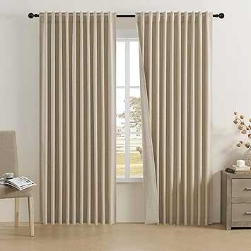 DUALIFE 2 Pcs Linen Blackout Curtains-Back Tab Rod Pocket Curtains 84 Inch Wide Pinch Pleated Drapes for Patio Sliding Glass Door,Farmhouse Curtains for Country Villa/Living Room,W84 x L96,Taupe