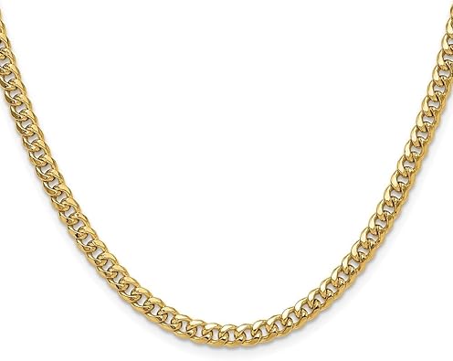 14K Yellow Gold 4.5mm Semi-Solid Miami Cuban Chain Necklace 18" to 28"