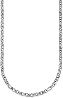 Platinum 3.4 mm Solid Rolo Chain Necklace 16" to 30"