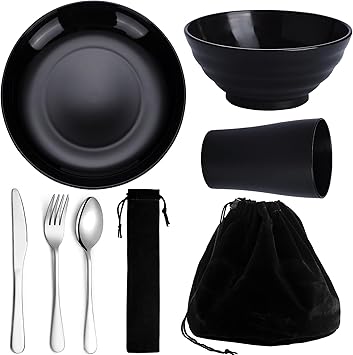 Kyraton Camping Utensils, Portable Travel Silverware Set with Reusable Light Weight Mug, Bowls and Plate, Stainless Steel Cutlery Set, Camping Mess Kit for 1 Person