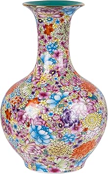 14” Large Gorgeous Porcelain Vase,Jingdezhen Art Decor Big Vase,China Handmade Ceramic Flower Bottle (Colorful)