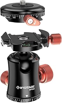 IFOOTAGE Komodo MP30 Metal Ball Head 360 Degree Rotating Panoramic Tripod Head with Quick Release Plate Load 22lbs Compatible with DSLR Mirrorless Digital Cameras for Photography Videography