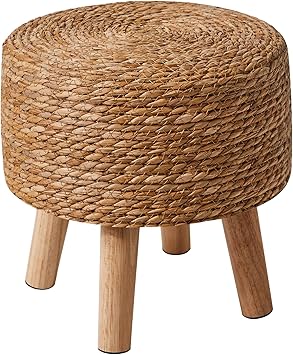 YMYNY Foot Stool Natural Seagrass Hand Weave, 12.6" Small Ottoman, Round Footrest for Living Room, Bedroom, Entryway, Change Shoes Stool, Non-Skid Wood Legs, Boho, Natural, UHBD027N
