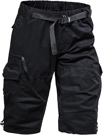 Mylldey Men's Cargo Shorts 3/4 Relaxed Fit Mens Running Shorts 7 Pockets Elastic Waist Cotton Hiking Shorts