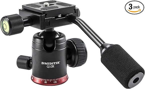 Panoramic Ball Head with Handle All Metal CNC Ball Head Camera Mount DMIDITIR Tripod Head with Arca Swiss Quick Release Plate for Tripod, Monopod, DSLR, Camcorder, DV, Telescope, Hunting (Red)