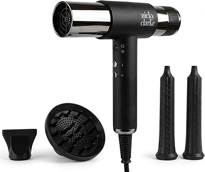 Nicky Clarke Airstyle Pro Infrared Ionic Hair Dryer with Diffuser for Women - Professional Blow Dryer for Fast Salon Styling - Quiet Lightweight Self-Cleaning Styler with AirCurl Attachment