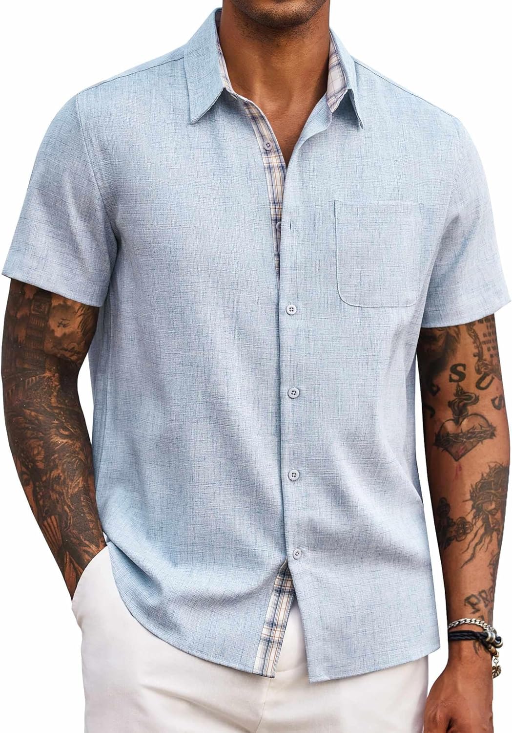 COOFANDY Men's Button Down Shirts Short Sleeve Casual Summer Beach Vacation Wedding Shirt with Pocket