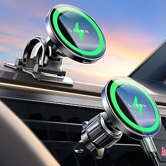 LISEN for 15W MagSafe Car Mount Charger,Magnetic Wireless Car Charger for iPhone 17 Pro Max Accessories,Magnetic Phone Holder for iPhone 17-12,Samsung,Pixel 9,Jeep Ford F150 Accessories,Gifts